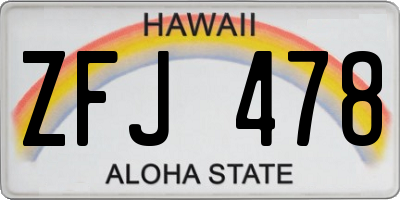 HI license plate ZFJ478