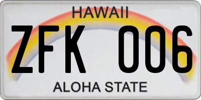 HI license plate ZFK006
