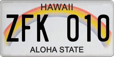 HI license plate ZFK010