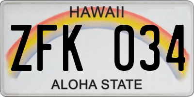 HI license plate ZFK034