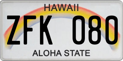 HI license plate ZFK080