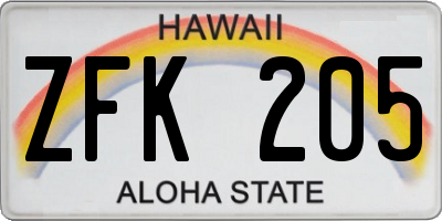 HI license plate ZFK205
