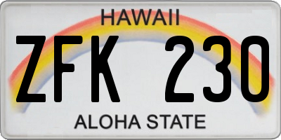 HI license plate ZFK230
