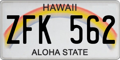 HI license plate ZFK562