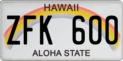 HI license plate ZFK600