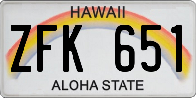 HI license plate ZFK651