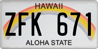HI license plate ZFK671