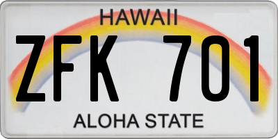 HI license plate ZFK701