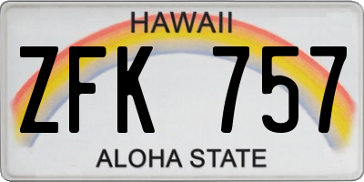 HI license plate ZFK757