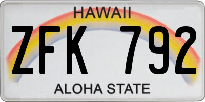HI license plate ZFK792