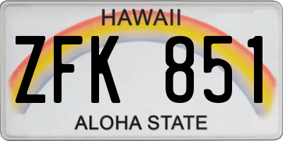 HI license plate ZFK851