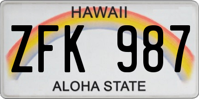 HI license plate ZFK987