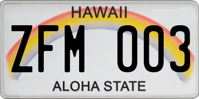 HI license plate ZFM003