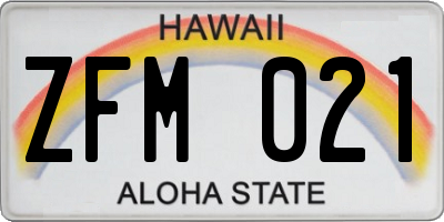 HI license plate ZFM021