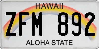 HI license plate ZFM892