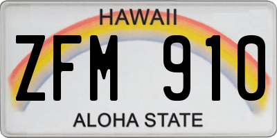 HI license plate ZFM910