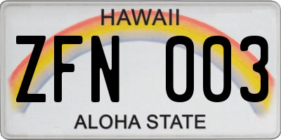 HI license plate ZFN003