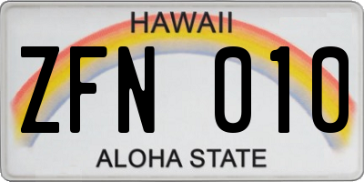 HI license plate ZFN010