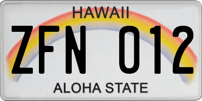HI license plate ZFN012