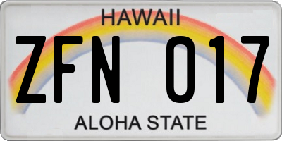 HI license plate ZFN017