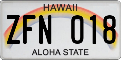 HI license plate ZFN018