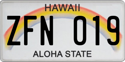 HI license plate ZFN019