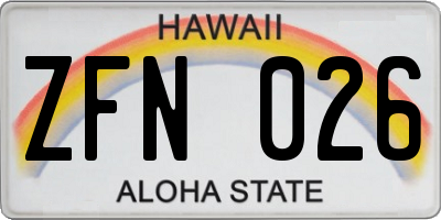 HI license plate ZFN026