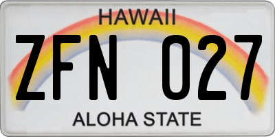 HI license plate ZFN027