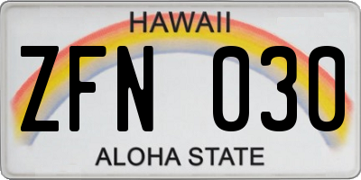 HI license plate ZFN030