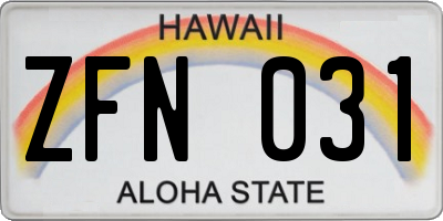 HI license plate ZFN031