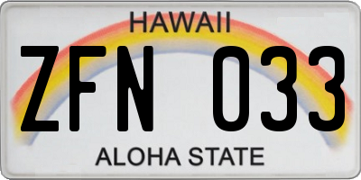 HI license plate ZFN033