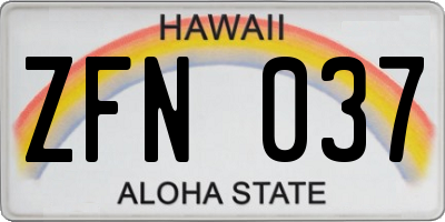 HI license plate ZFN037
