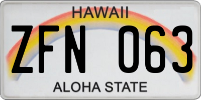 HI license plate ZFN063