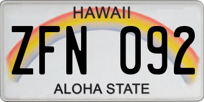 HI license plate ZFN092