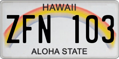 HI license plate ZFN103