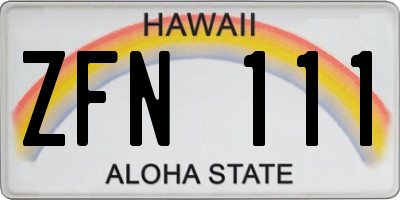 HI license plate ZFN111