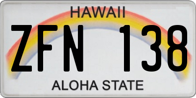 HI license plate ZFN138