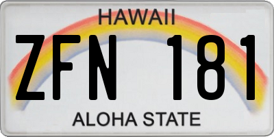HI license plate ZFN181