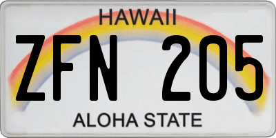 HI license plate ZFN205