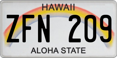HI license plate ZFN209