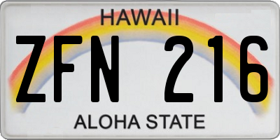 HI license plate ZFN216