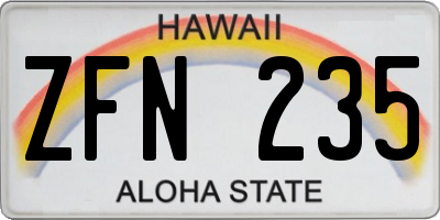 HI license plate ZFN235