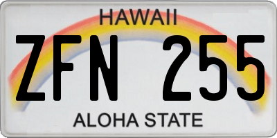 HI license plate ZFN255