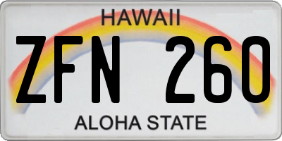 HI license plate ZFN260