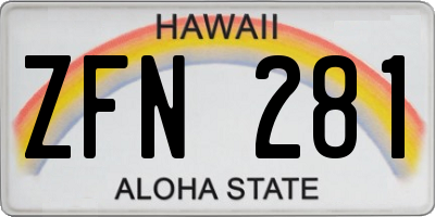 HI license plate ZFN281