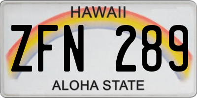HI license plate ZFN289