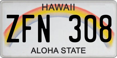 HI license plate ZFN308