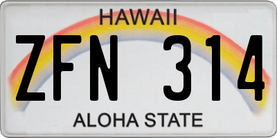 HI license plate ZFN314