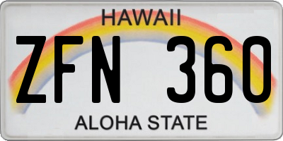 HI license plate ZFN360