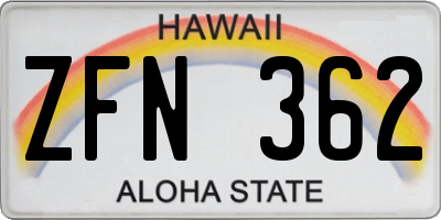 HI license plate ZFN362